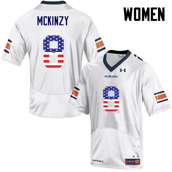 Auburn Tigers Women's Cassanova McKinzy #8 White Under Armour Stitched College USA Flag Fashion NCAA Authentic Football Jersey XGO0274NY